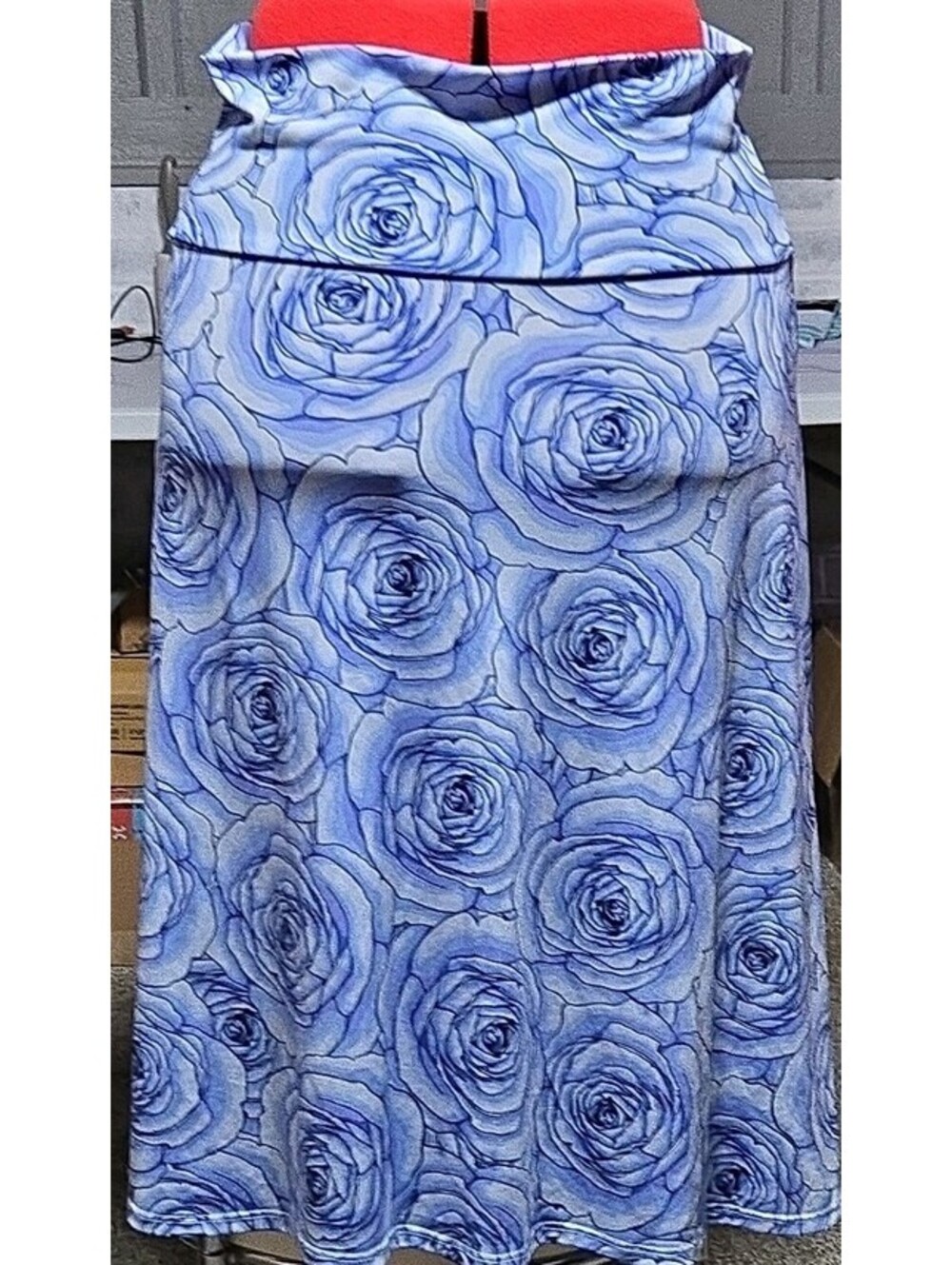 LuLaRoe Women's Azure Skirt Blue Rose Floral Print A-line Knee Length Size Large